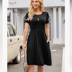 DB Moon Casual Short Sleeve Empire Waist Knee Length Dress with Pockets